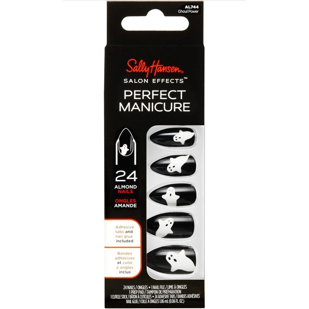 Sally Hansen Perfect Manicure 24 Almond Nails Black White Ghosts AL744 NIB Ghoul